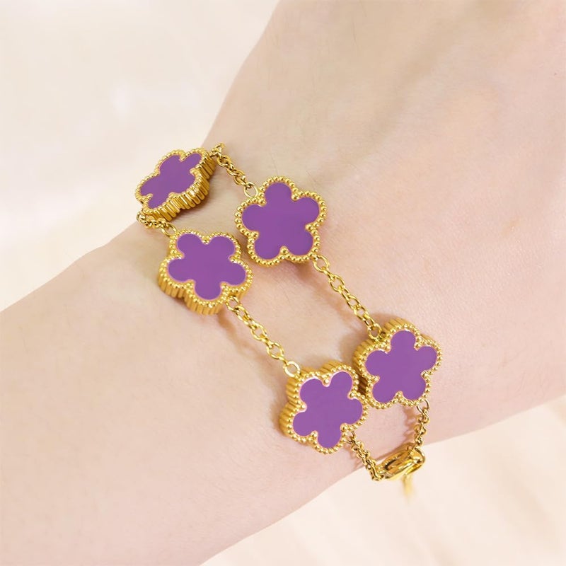 FLY FEI 18K Gold-Plated Four Leaf Clover Bracelet for Women,Adjustable lucky Bracelet Set Jewelry Gift-Hypoallergenic Charm for Birthdays, Wellness & Daily Wear - Image 2